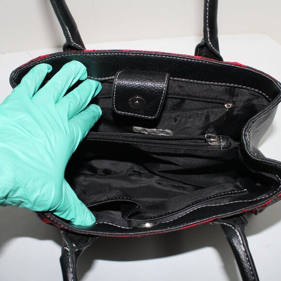 Wilsons Leather Red & Black Roses or Floral Fabric & Leather Bag - Picture 3 of 9